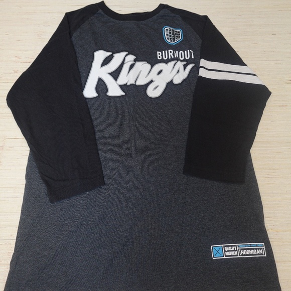 Hoonigan Burnout Kings Raglan 3/4 Sleeve Baseball Tee Black Grey XL - Picture 1 of 3